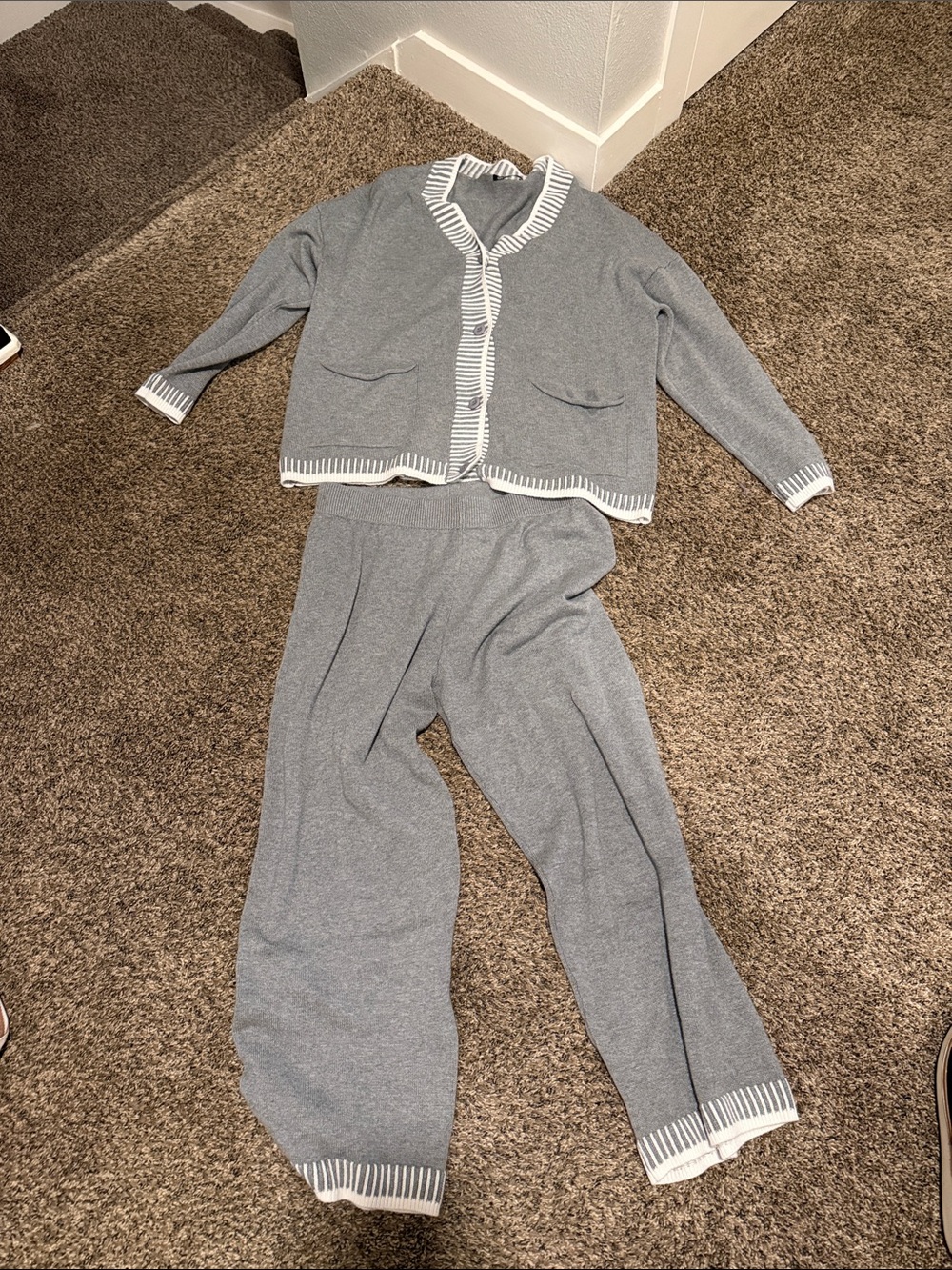 Women's Grey Knit Set with White Trim
